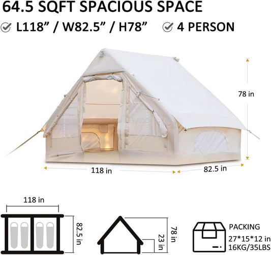 Inflatable Glamping Tent with Pump for 4-6