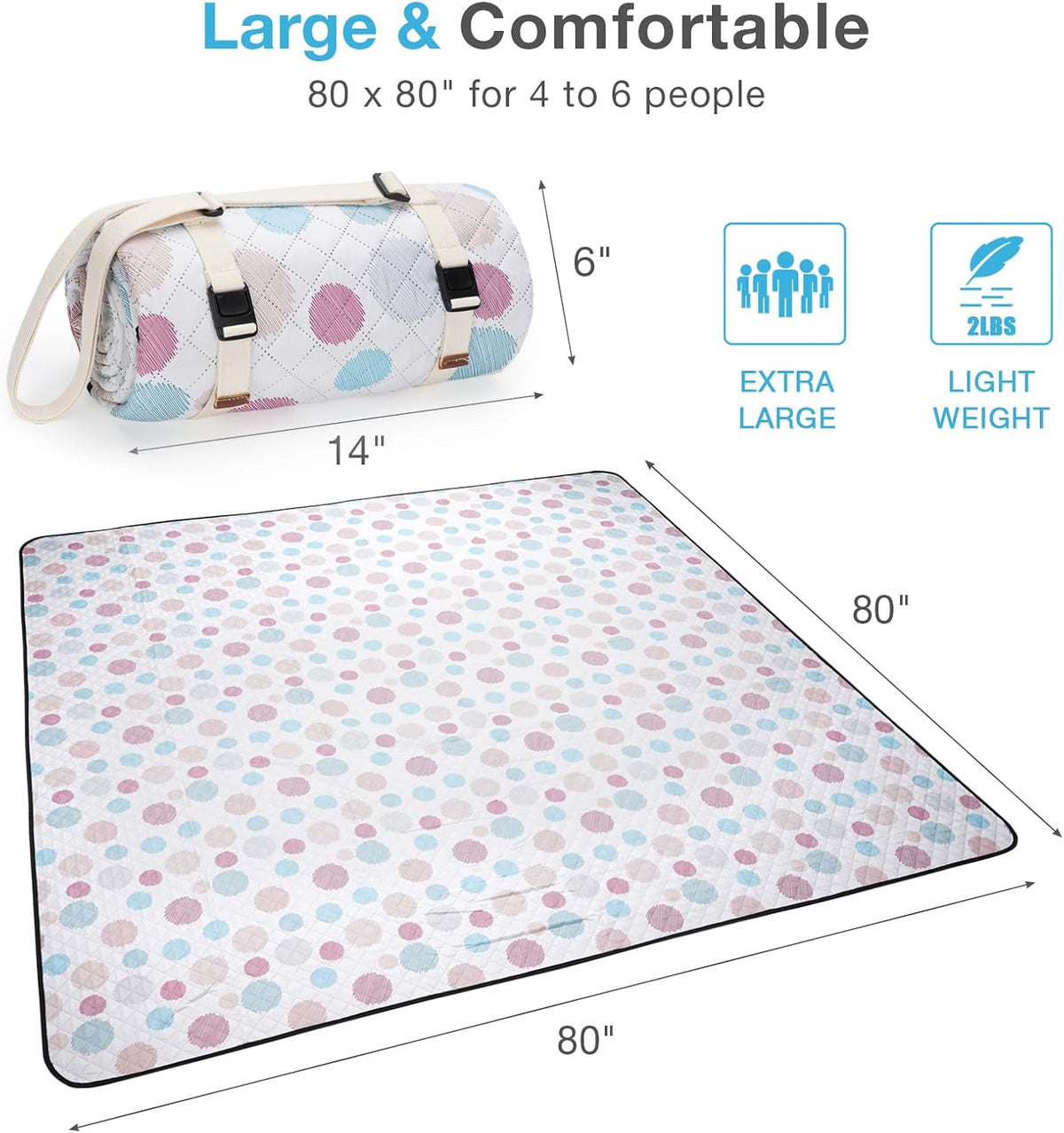 80x80 Waterproof Picnic Blanket with Strap