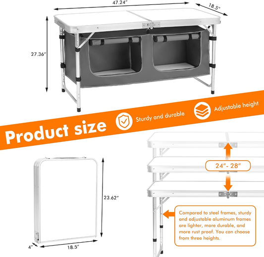 Adjustable Aluminum Folding Camping Table