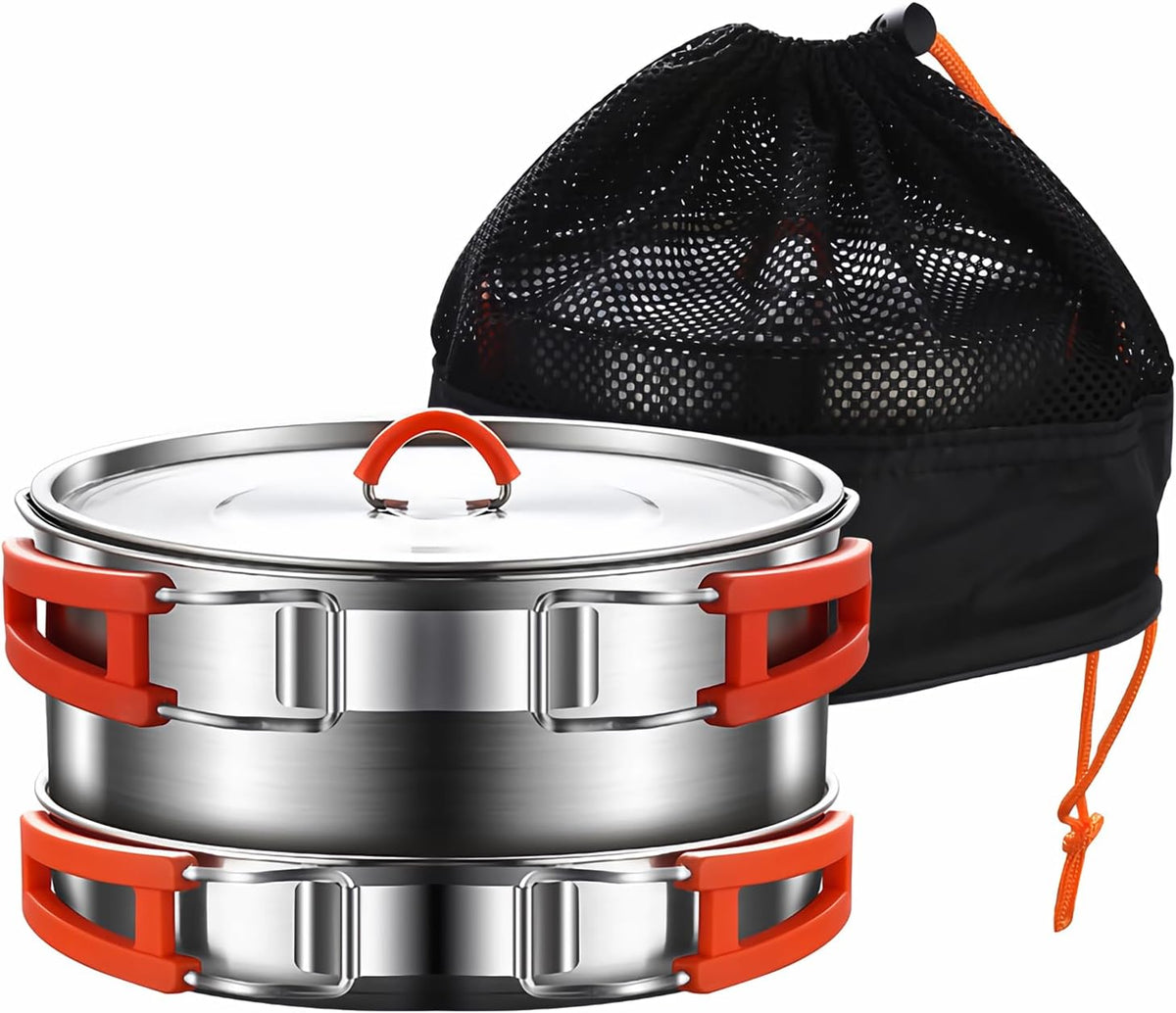 Stainless Steel Camping Cookware Set with Bag