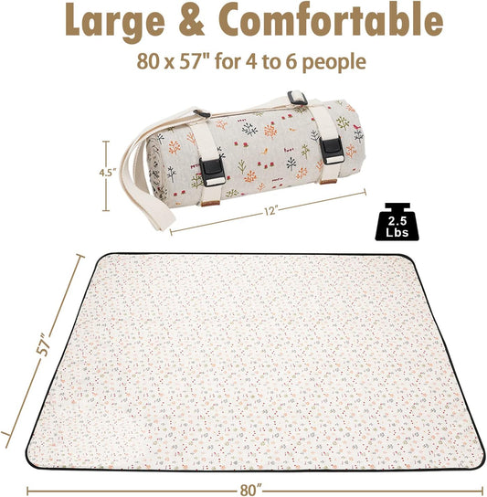57x79 Washable Polyester Picnic Blanket with Strap