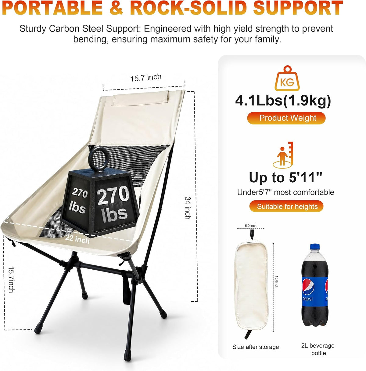 High Back Lightweight Folding Backpack Chair