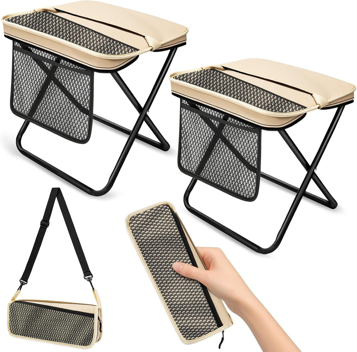 Portable Folding Stools with Side Pockets