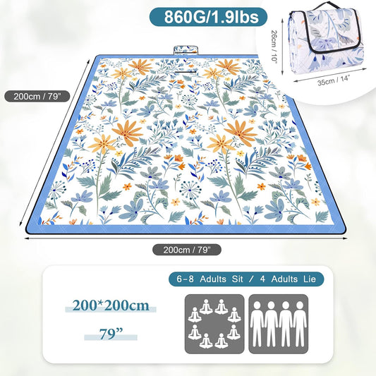White Floral 79x79 Waterproof Picnic Blanket