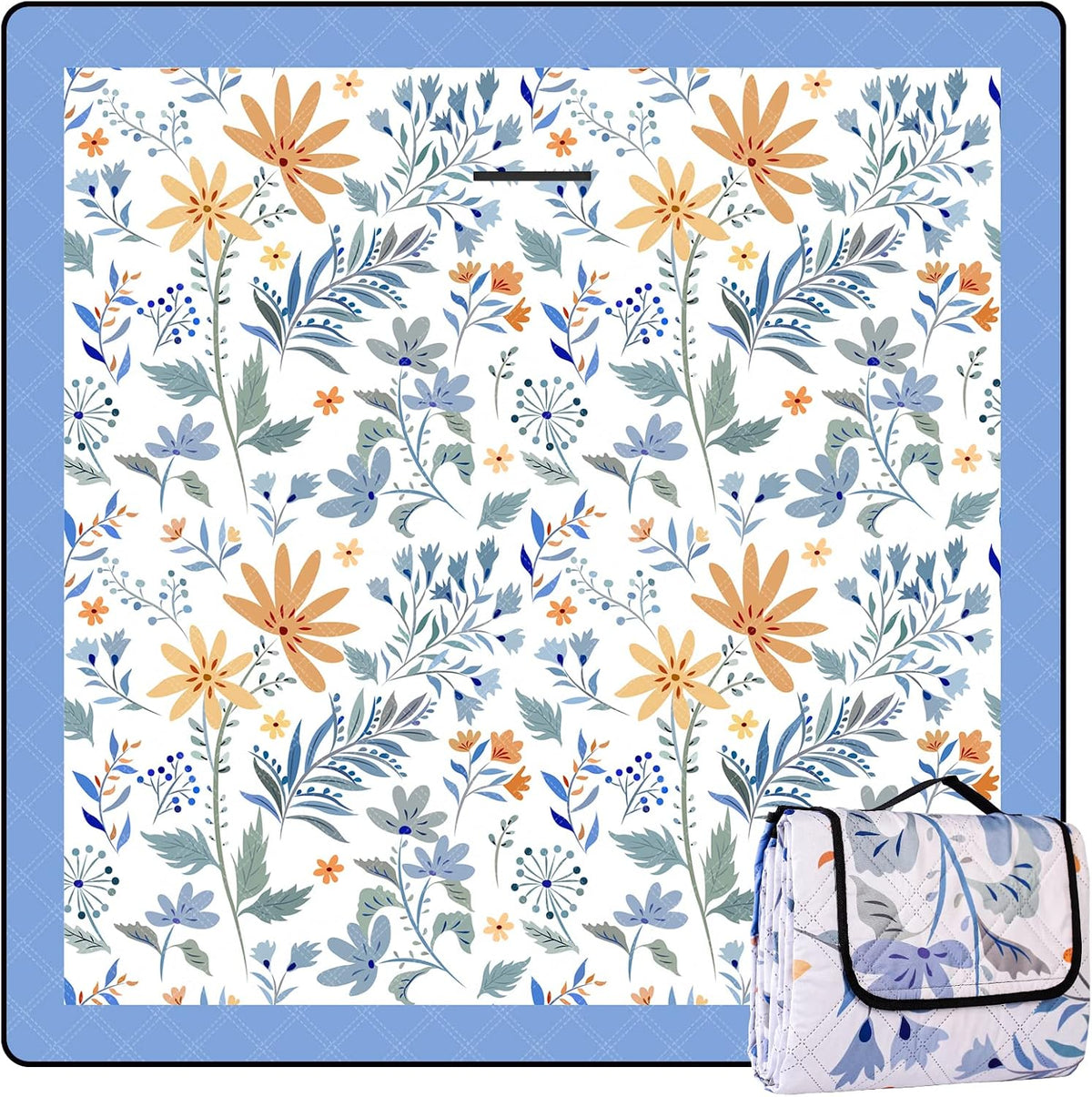 White Floral 79x79 Waterproof Picnic Blanket