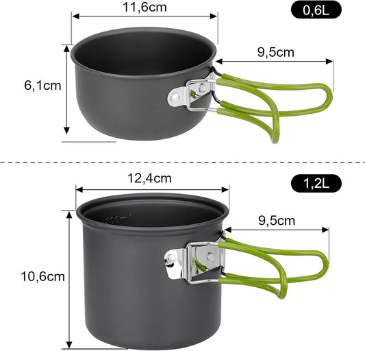 Aluminum Cookware Set with Foldable Cutlery