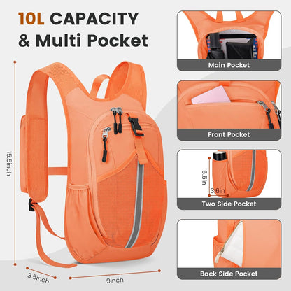 Small Hiking Backpack 10L - Lightweight Packable Foldable Backpack for Travel Camping Outdoor Commute, Compact Rucksack for Women Men(Orange)
