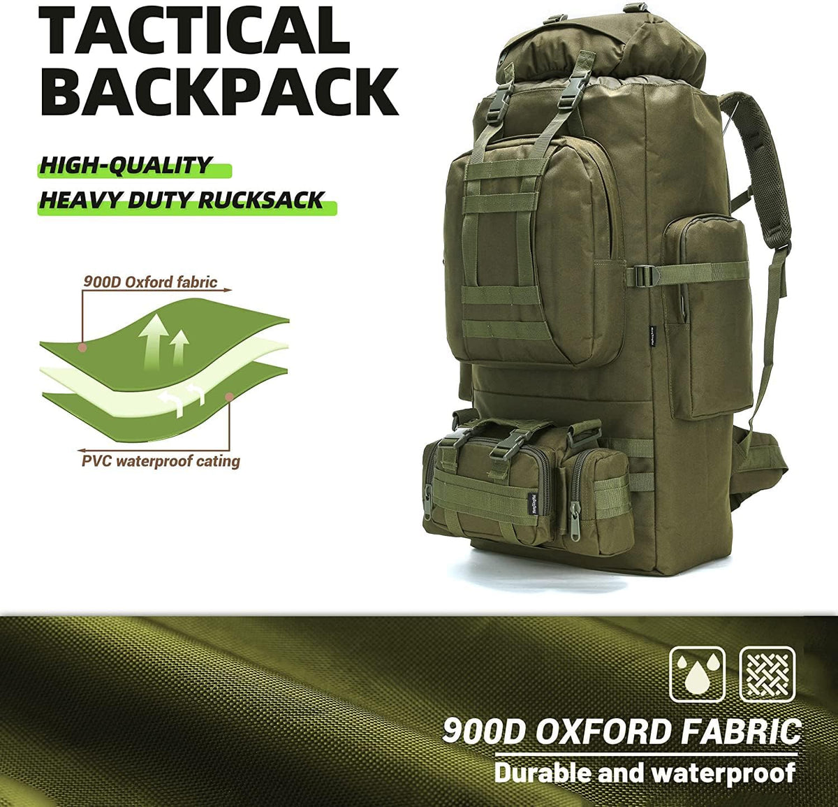 100L Camping Hiking Backpack, military Tactical rucksack backpack,Waterproof Lightweight Hiking Backpack (Army Green)