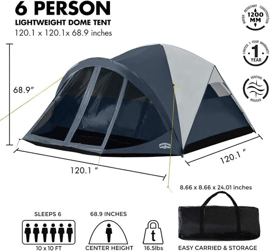 6-Person Dome Tent with Rain Fly and Screen