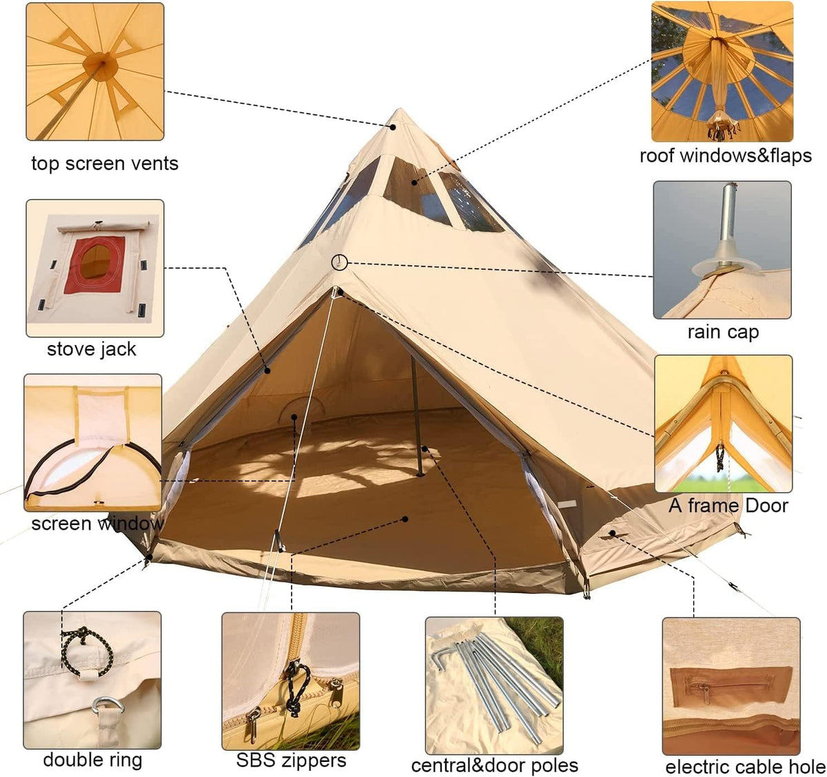 4-Season Waterproof Cotton Canvas Bell Tent