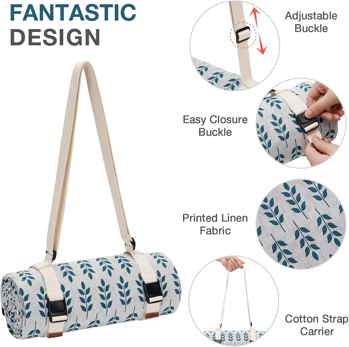 Washable Sand-Free Picnic Blanket with Strap