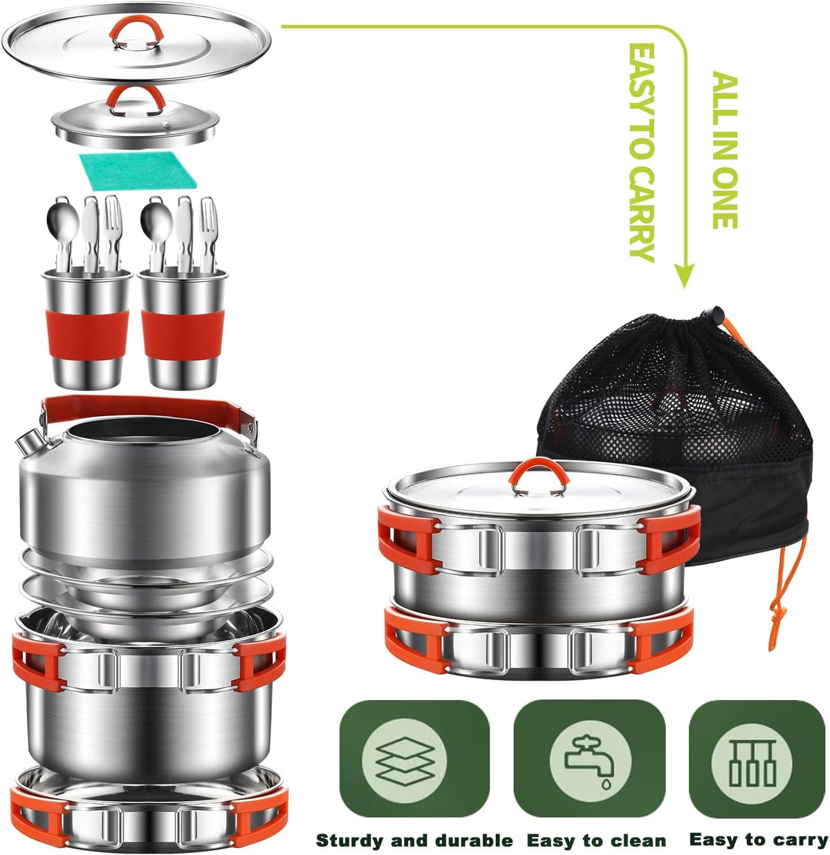 304 Stainless Steel Camping Cookware Set