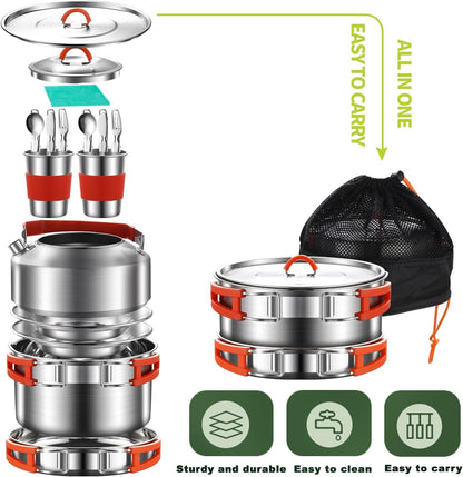 304 Stainless Steel Camping Cookware Set
