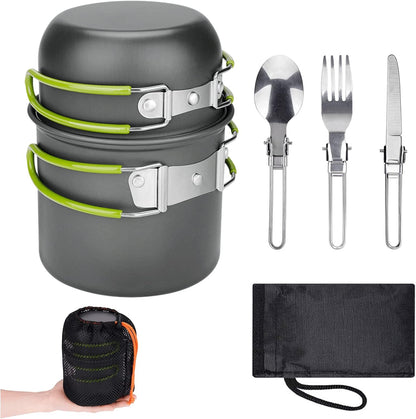 Aluminum Cookware Set with Foldable Cutlery