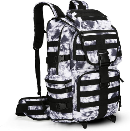 50L Military Tactical Backpack 3 Day Assault Pack  Daypack Hiking Backpack for Men and Women (Black white Tie-Dye)