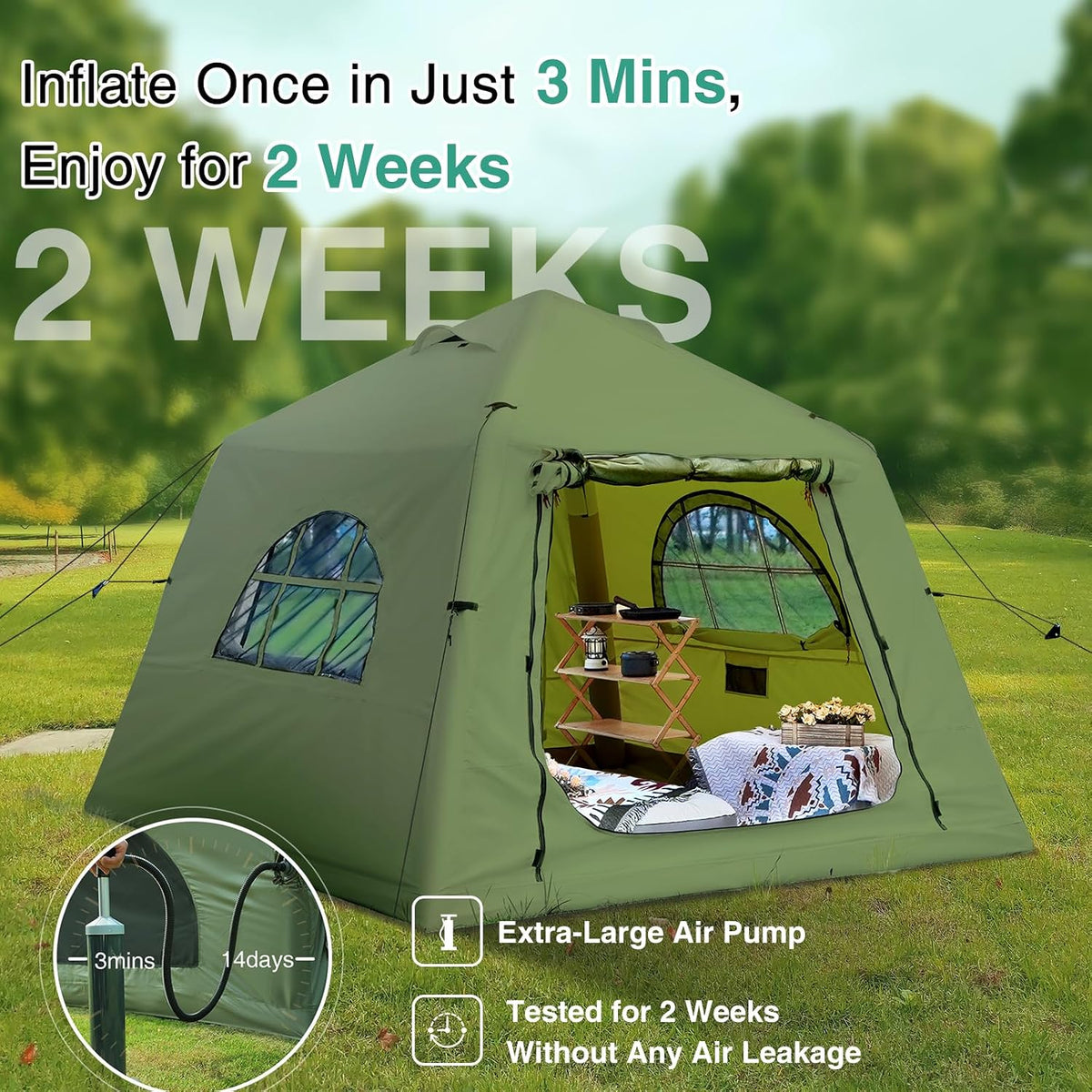 Upgraded Large Waterproof Inflatable Camping Tent
