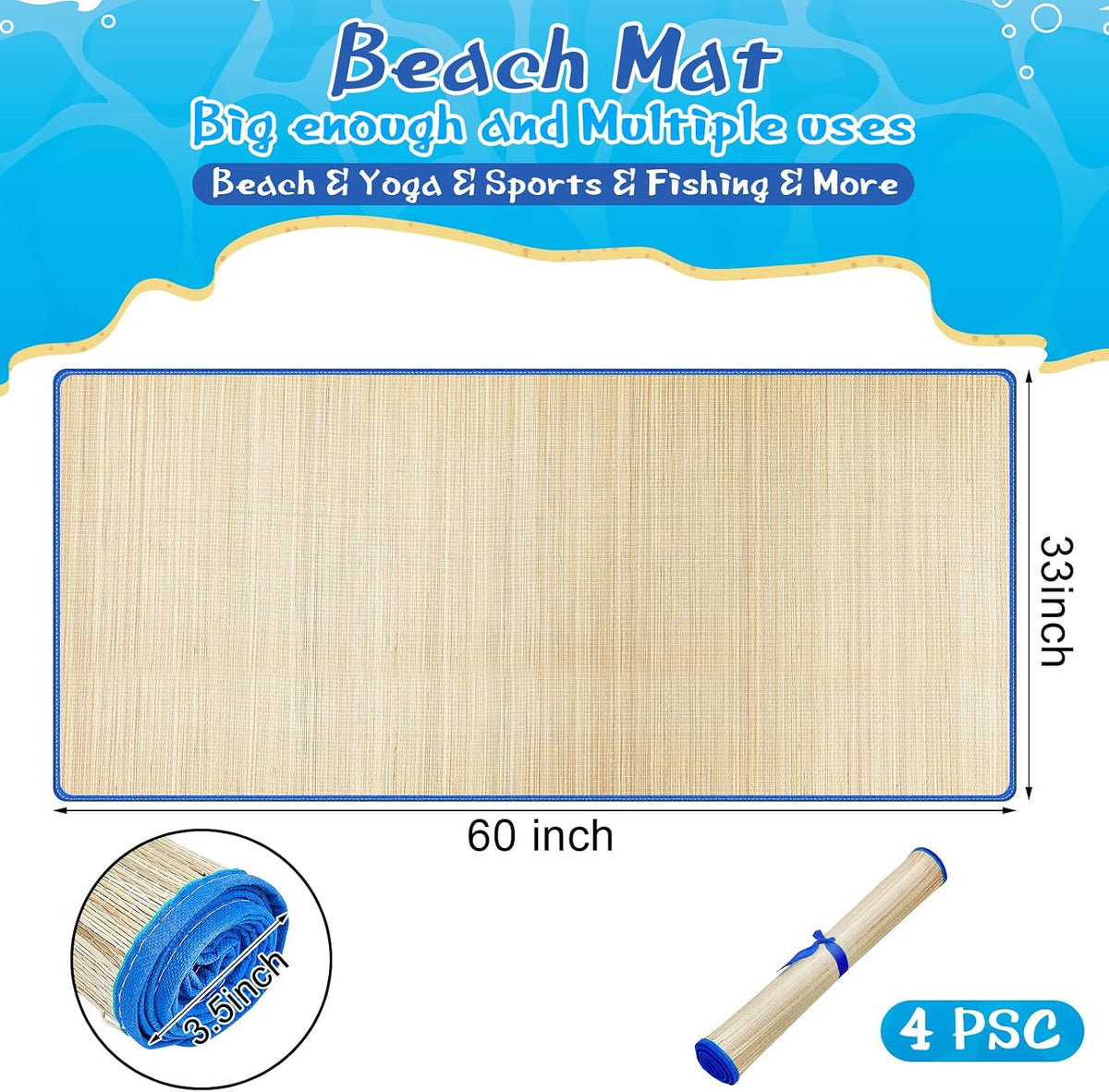 4-Pack Foldable Straw Waterproof Picnic Mat
