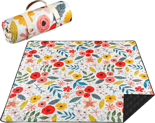 Beige Floral 80x80 Waterproof Picnic Blanket