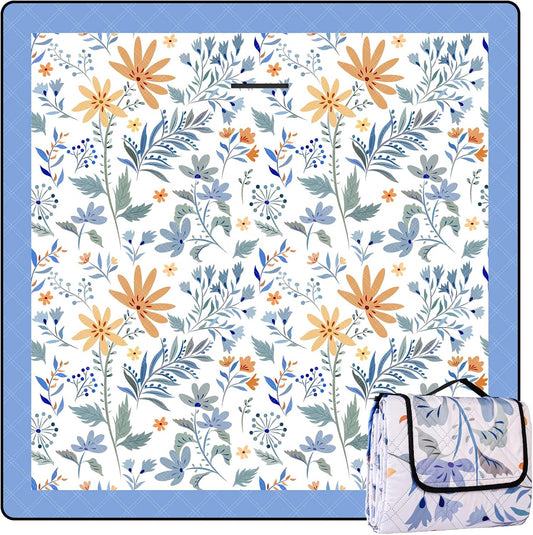 White Floral 79x79 Waterproof Picnic Blanket