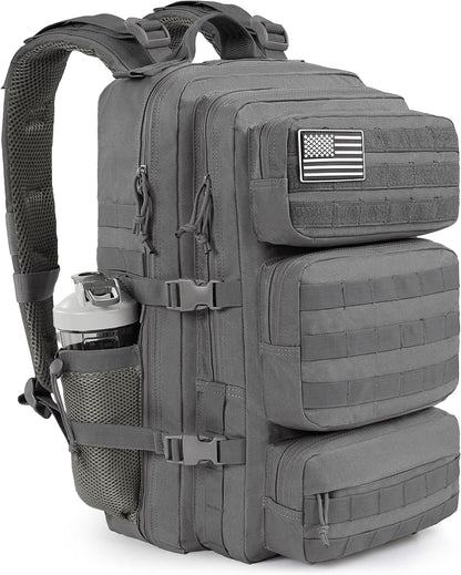 Military Tactical Backpack 50L Large Day Backpack for Men  Army 3 Days Assault Pack Bug Out Bag Water Resistant and Heavy Duty Hiking Treeking Rucksack - Grey