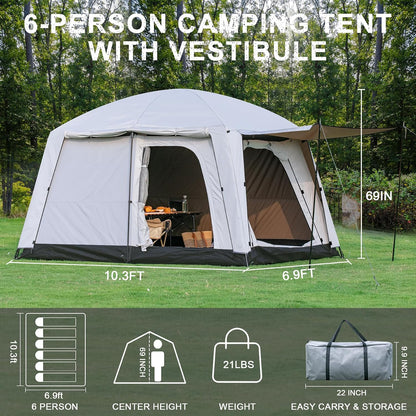 4-6 Person Cabin Tent with Porch and Rainfly